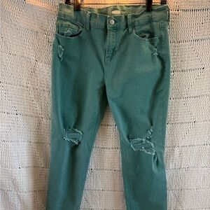Old Navy Teal Green Distressed Boyfriend Jeans